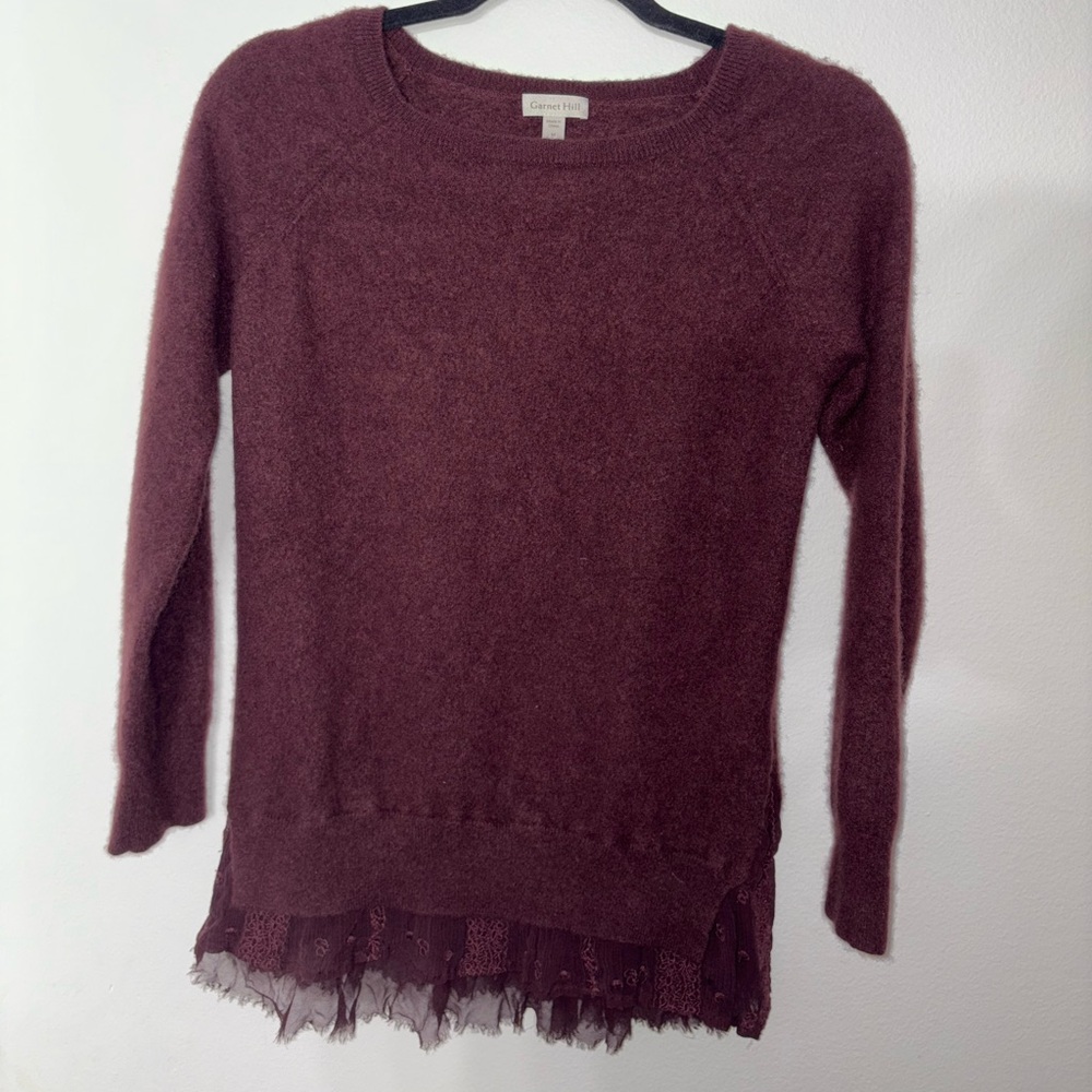 Garnett Hill Burgundy shirttail 100%cashmere sweater